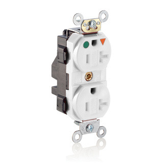 MT830-IGW Lev-Lok 1-Phase Duplex Heavy Duty Isolated Grounding Tamper Resistant Straight Blade Receptacle, 125 V AC, 20 A, 2 Poles, 3 Wires, White