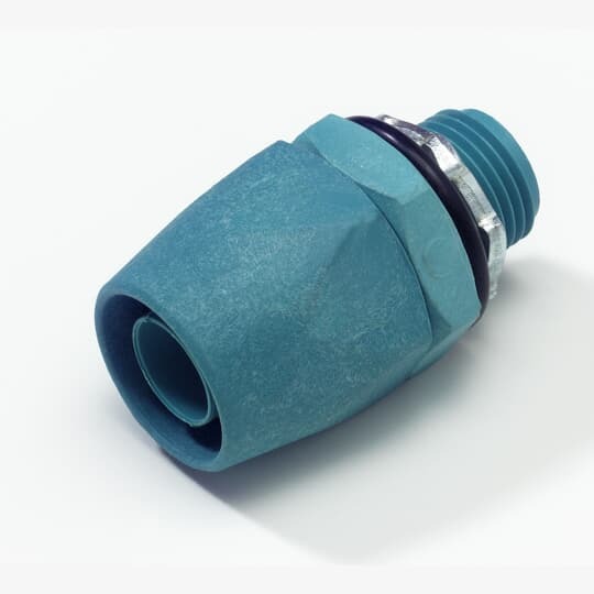 6302 T&B Straight Conduit Connector With Captive Sealing O-Ring, Tapered Hub Thread, 1/2 in Trade, Thermoplastic, Electro-Zinc Plated