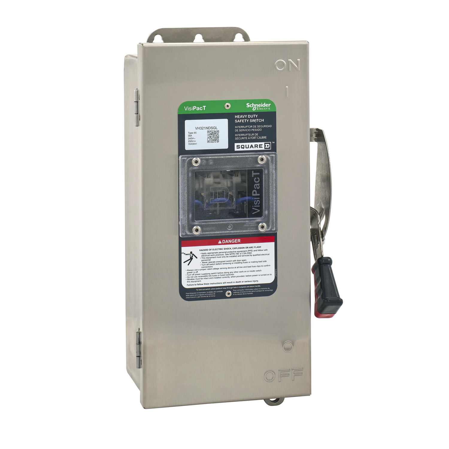 VH321NDSGL Heavy Duty Fusible Disconnect Safety Switch, 240 VAC, 250 VDC, 30 A, 1.5, 3, 5, 7.5 hp, 3 Poles