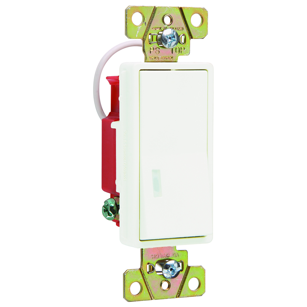 2629W 20 Amp 120V Single Pole Pilot Lighted Paddle Switch (Lighted When On), White