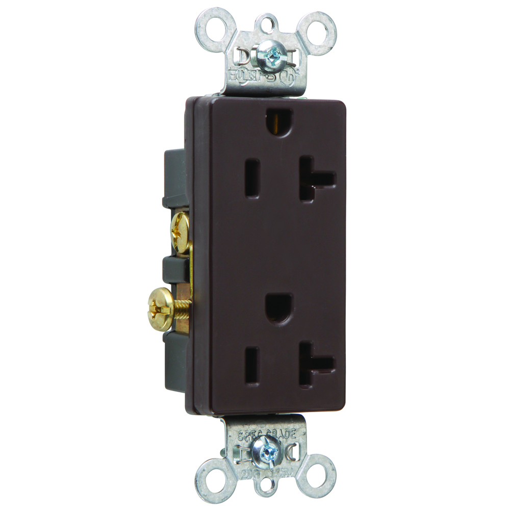 26342 20 Amp 125V  Decorator Duplex Receptacle, Back and Side Wire, Brown