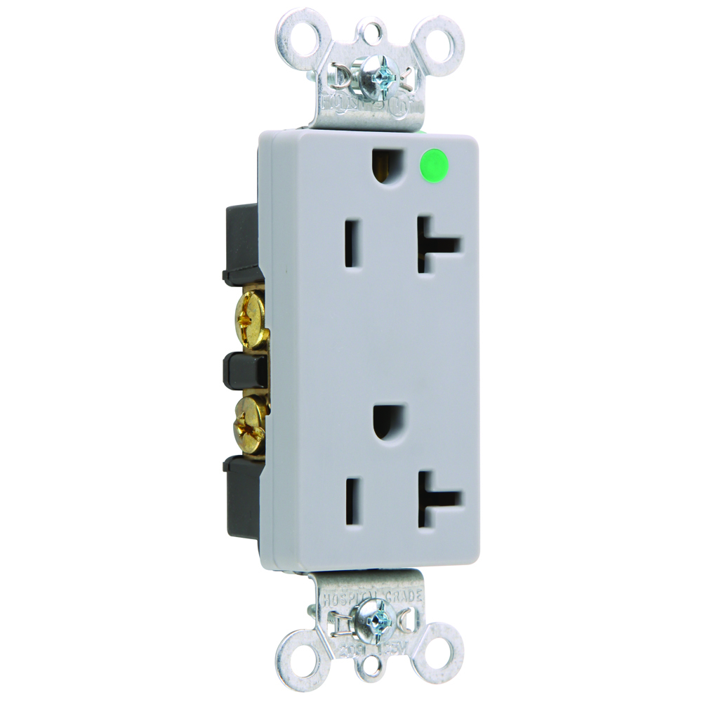 26362HGGRY 20 Amp 125V Heavy Duty Hospital-Grade Decorator Duplex Receptacle, Gray