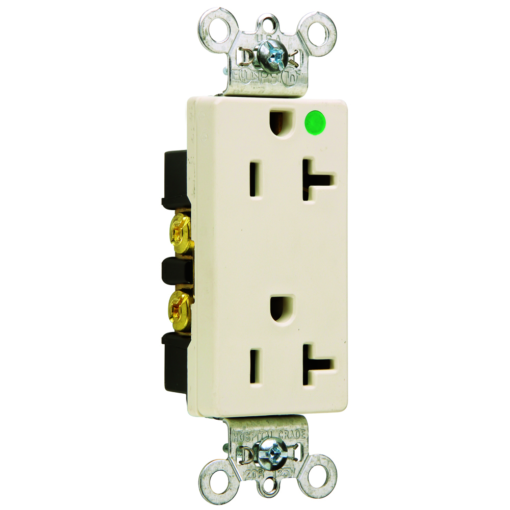 26362HGLA 20 Amp 125V Heavy Duty Hospital-Grade Decorator Duplex Receptacle, Light Almond