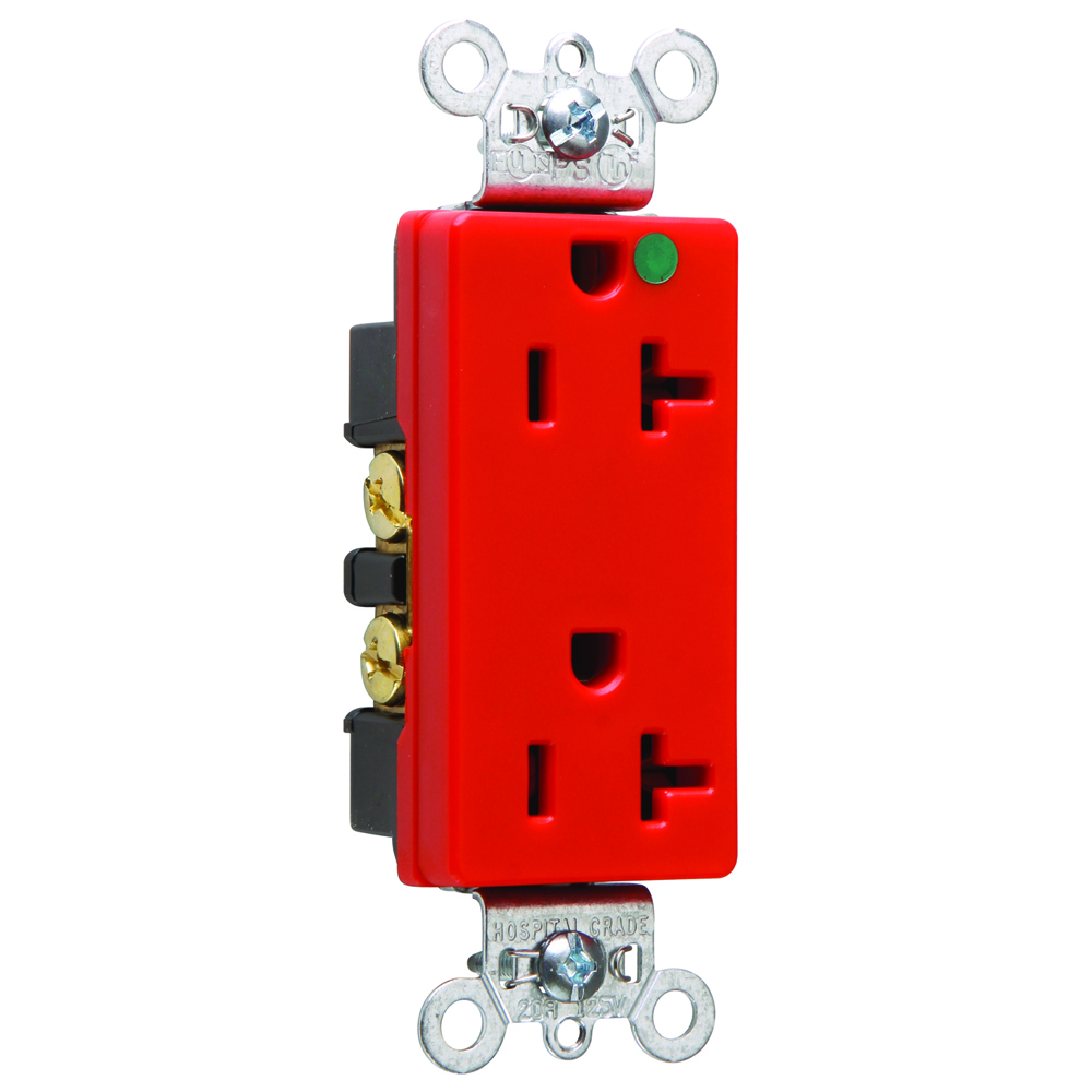 26362HGRED 20 Amp 125V Heavy Duty Hospital-Grade Decorator Duplex Receptacle, Red