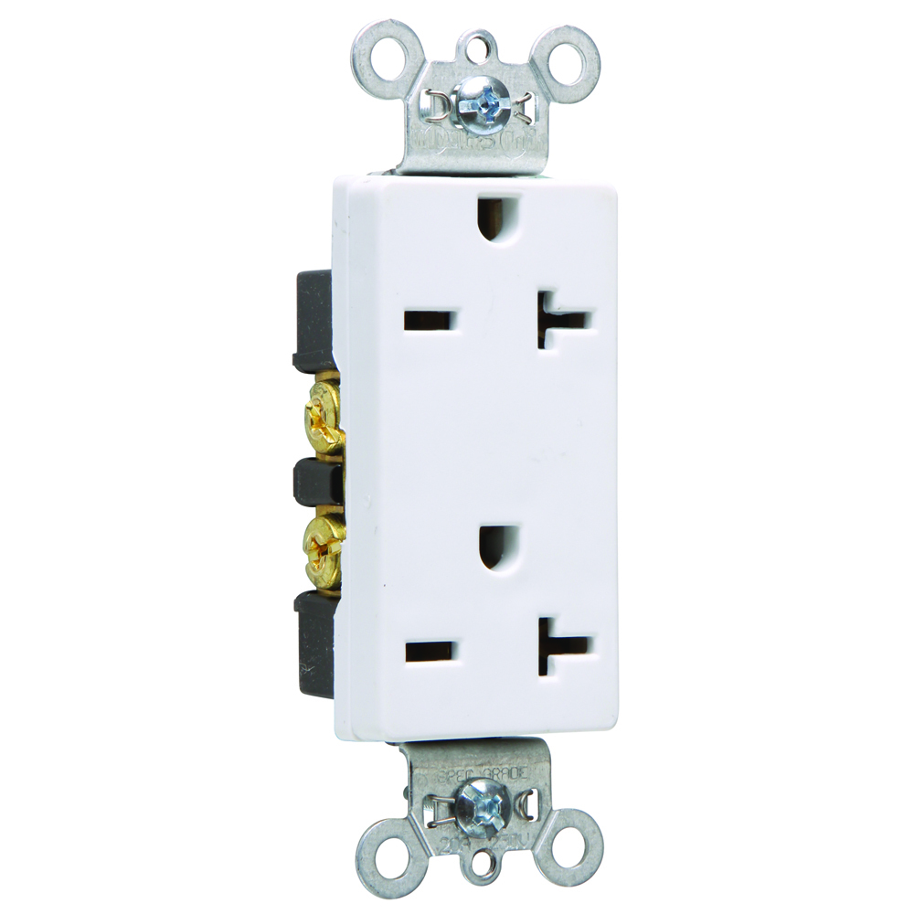 26852W 20 Amp 250V Heavy Duty Duplex Decorator Receptacle, White
