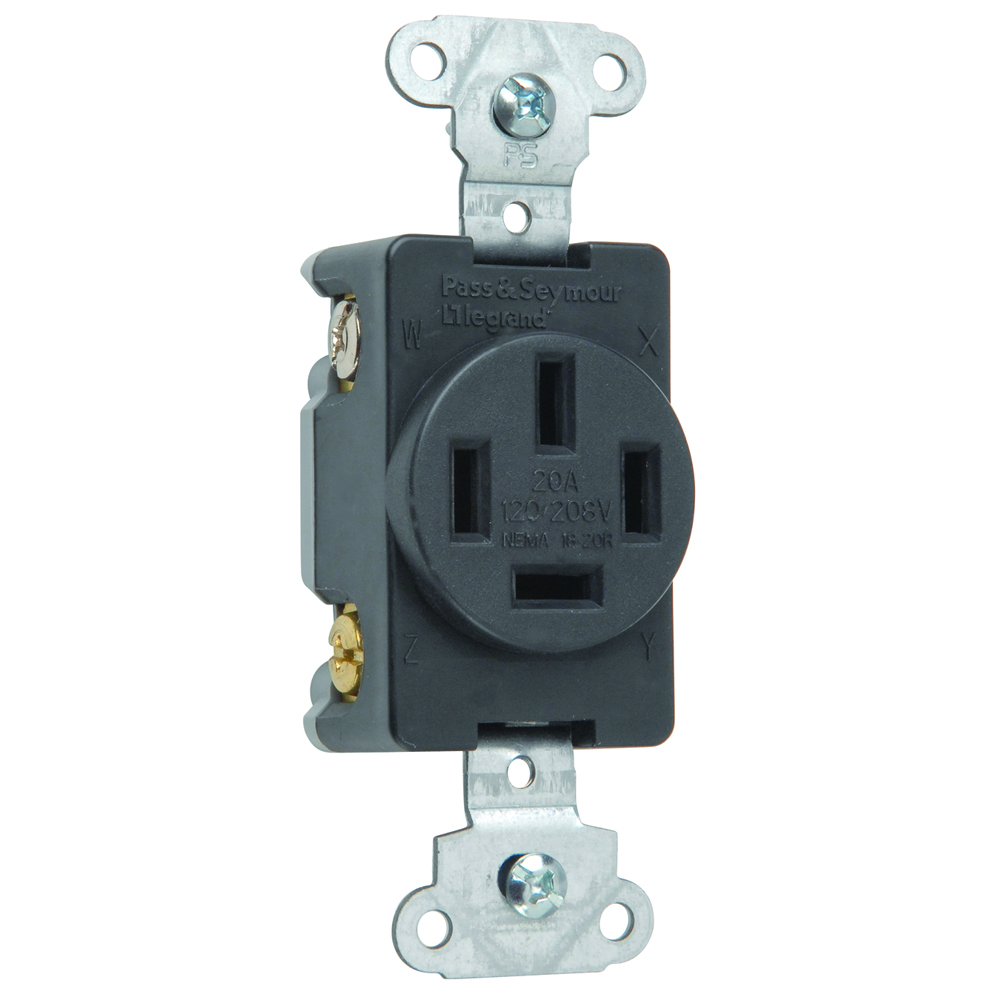 3822 Straight Blade Power Outlet Flush Receptacle, 4pole 4-Wire, Non-Grounding, 20 Amp 120V/208V
