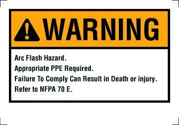 44-893 Self-Sticking Protection Label, 5 in L x 7 in W, WARNING Legend, Black/Yellow/White, Polyester, 5 per Pack Labels