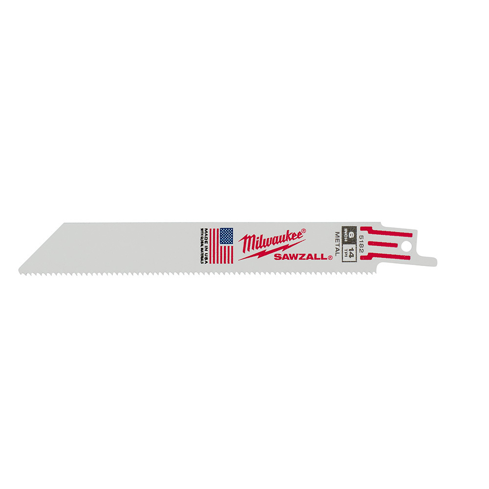 48-00-5182 Sawzall Double Duty Straight Back Thin Kerf Reciprocating Saw Blade, 6 in L x 3/4 in W, 14 TPI, Bi-Metal Body, Universal/Toothed Edge Tang