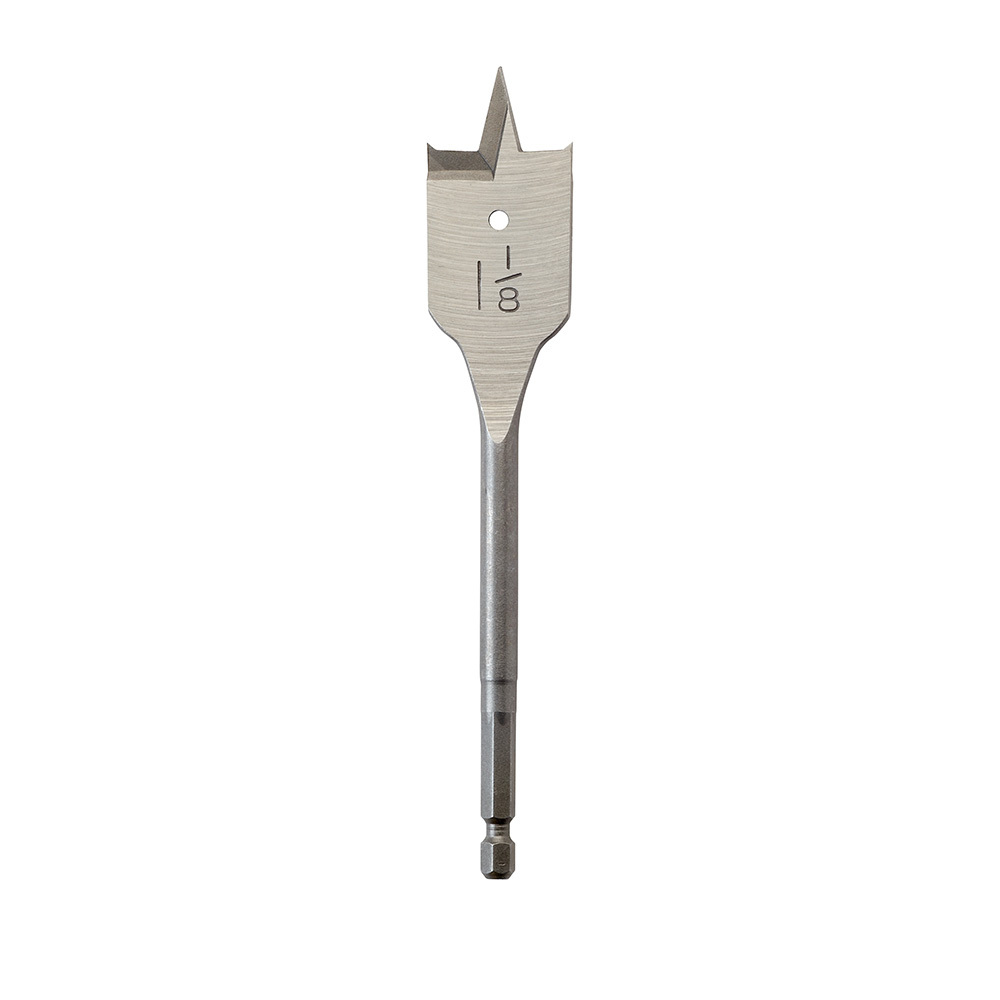 48-27-1121 Flat Boring Bit, 1-1/8 in Dia, 6-3/8 in OAL, Flat Flute, 1/4 in Shank