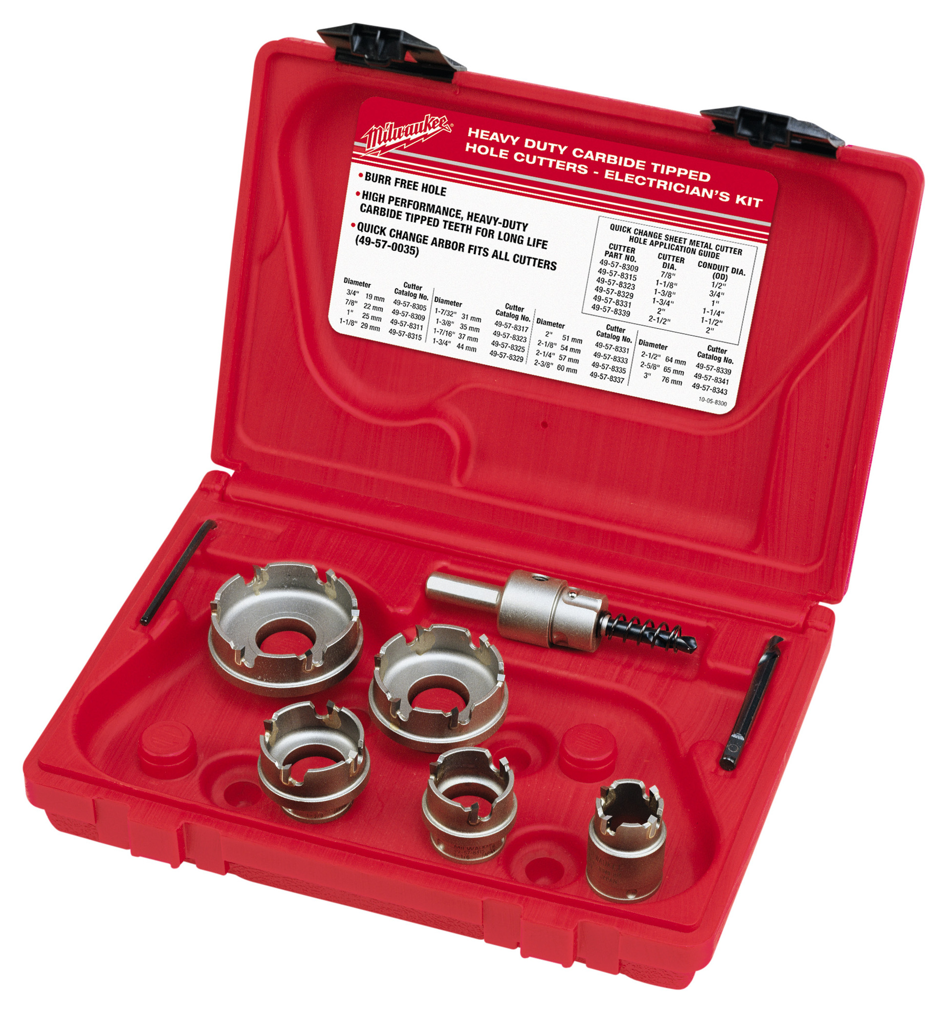 49-22-8310 Quick-Change Electricians Hole Saw Sheet Cutter Kit, 7 Pieces, For Use With 49-57-0035 and 49-57-0037 Quick-Change Arbor, Carbide Tip