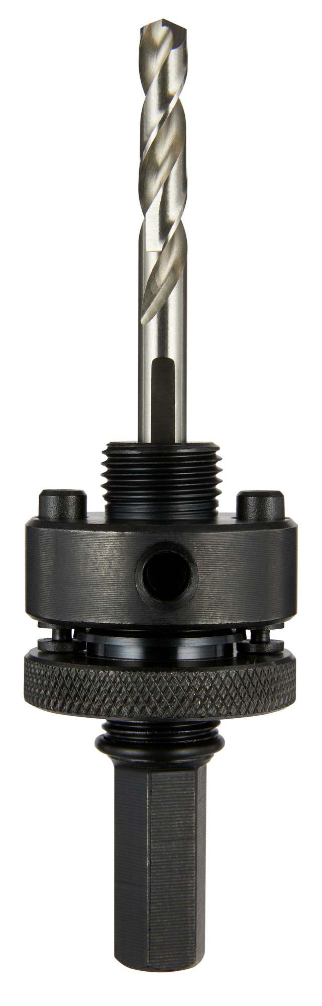 49-56-7055 Large Thread Quick-Change Universal Hole Saw Arbor, 1-1/4 in and Larger Arbor, 7/16 in, Alloy Steel/Hardened Carbon Steel