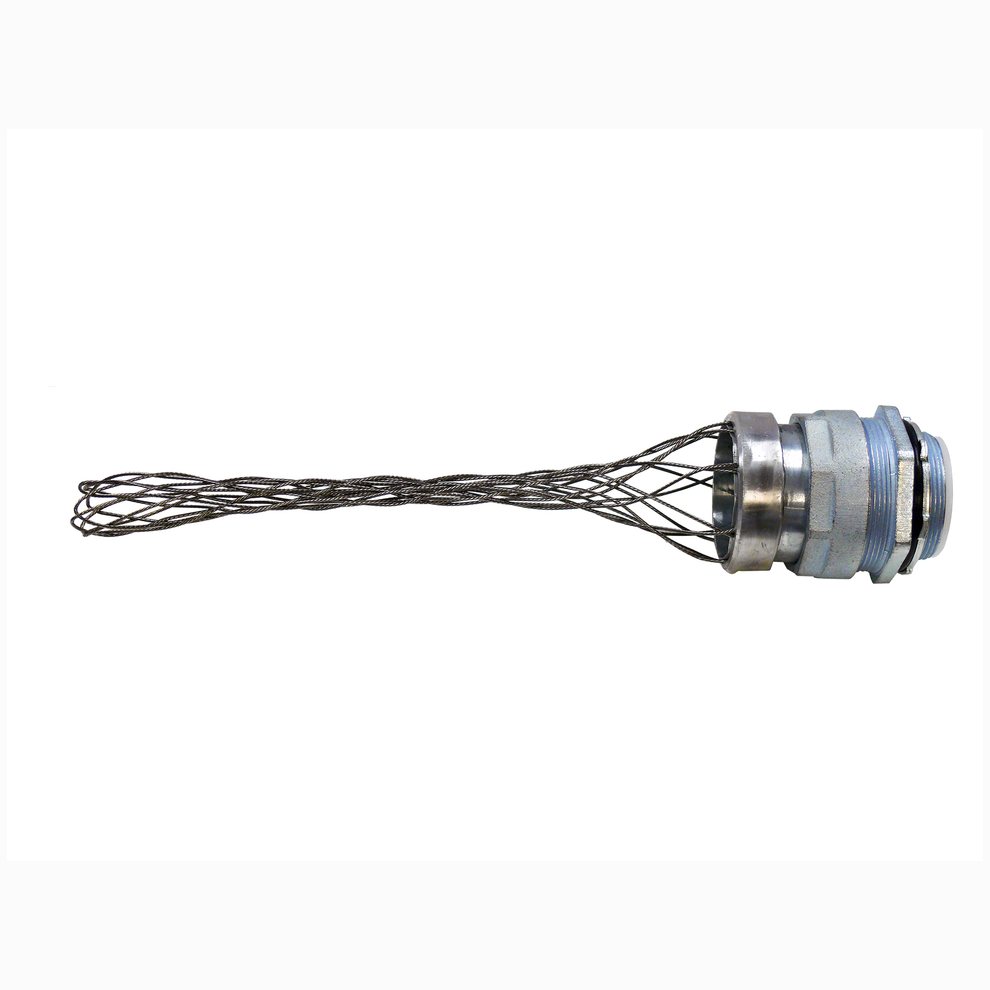 4Q-100WM Concretetight Oiltight Raintight Liquid Tight Conduit Connector With Wire Mesh Strain Relief Grip and Insulated Throat, 1 in Trade, Malleable Iron, Zinc Electroplated