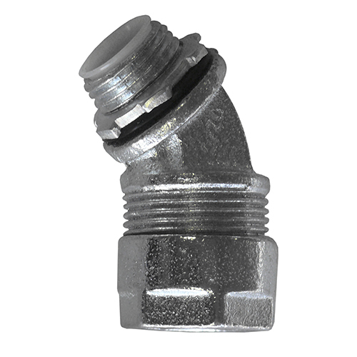 4Q-4100TG Concretetight Liquid Tight Oiltight Raintight Conduit Connector With Insulated Throat, 1 in Trade, 45 deg, Malleable Iron, Galvanized