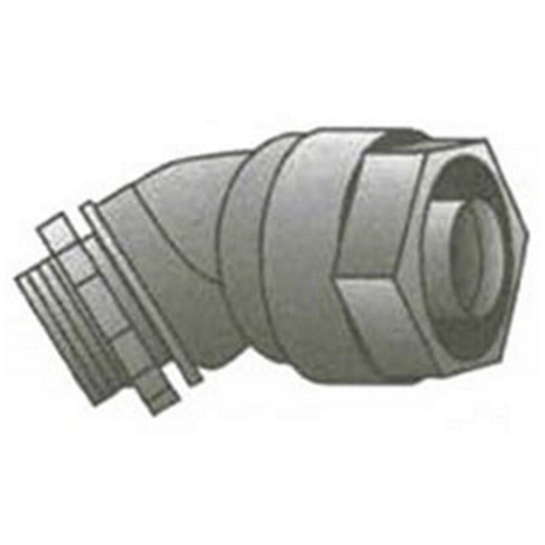 4Q-450TG Concretetight Liquid Tight Oiltight Raintight Conduit Connector With Insulated Throat, 1/2 in Trade, 45 deg, Malleable Iron, Galvanized