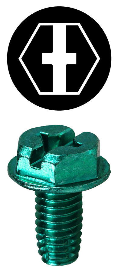 1032TC Thread Cutting Ground Machine Screw, #10-32 Screw, 3/8 in OAL, Hex/Phillips/Slotted/Square Drive, Steel