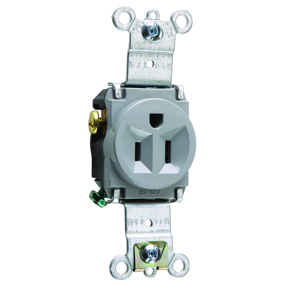 5261GRY Heavy Duty Spec Grade Single Receptacles, Back and Side Wire, 15 Amp, 125V, Gray