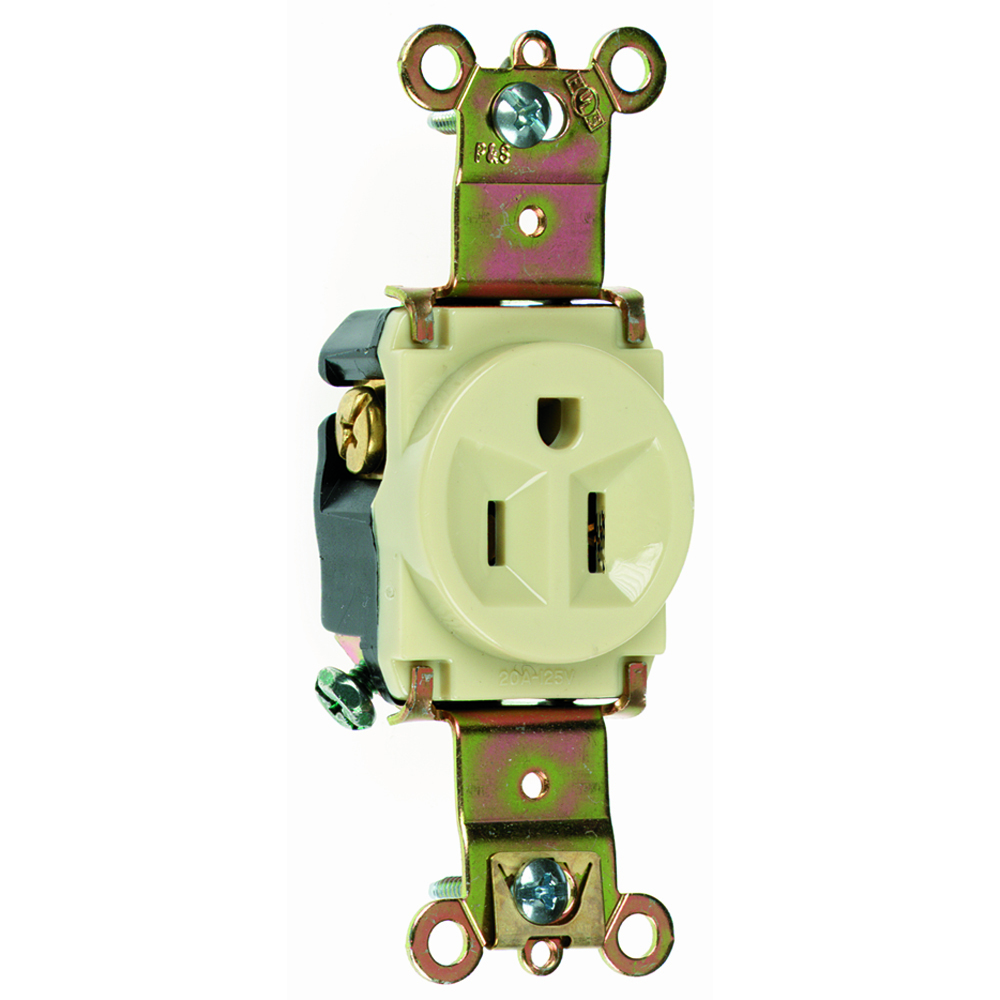 5261I Heavy Duty Spec Grade Single Receptacles, Back and Side Wire, 15 Amp, 125V, Ivory