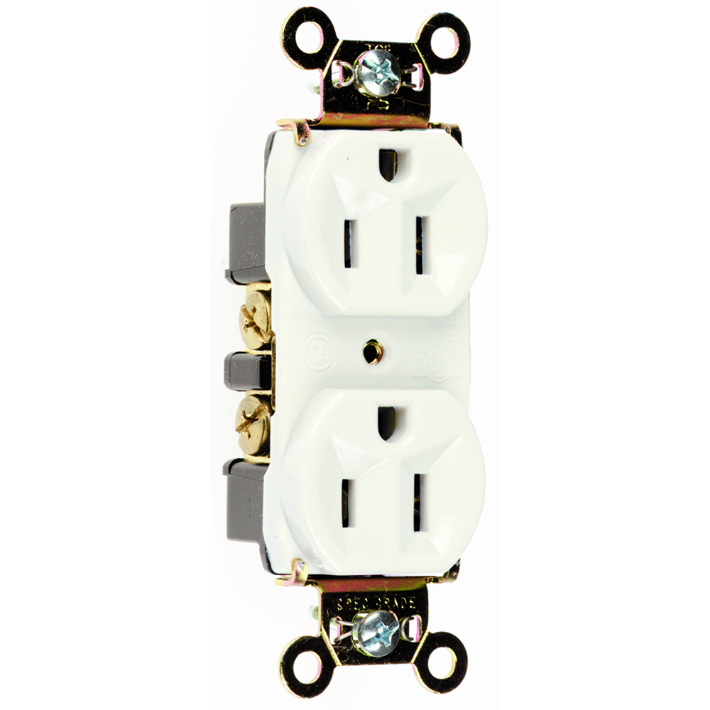 5262AW Industrial Extra Heavy Duty Spec Grade Receptacles, Back and Side Wire, 15 Amp, 125V, White