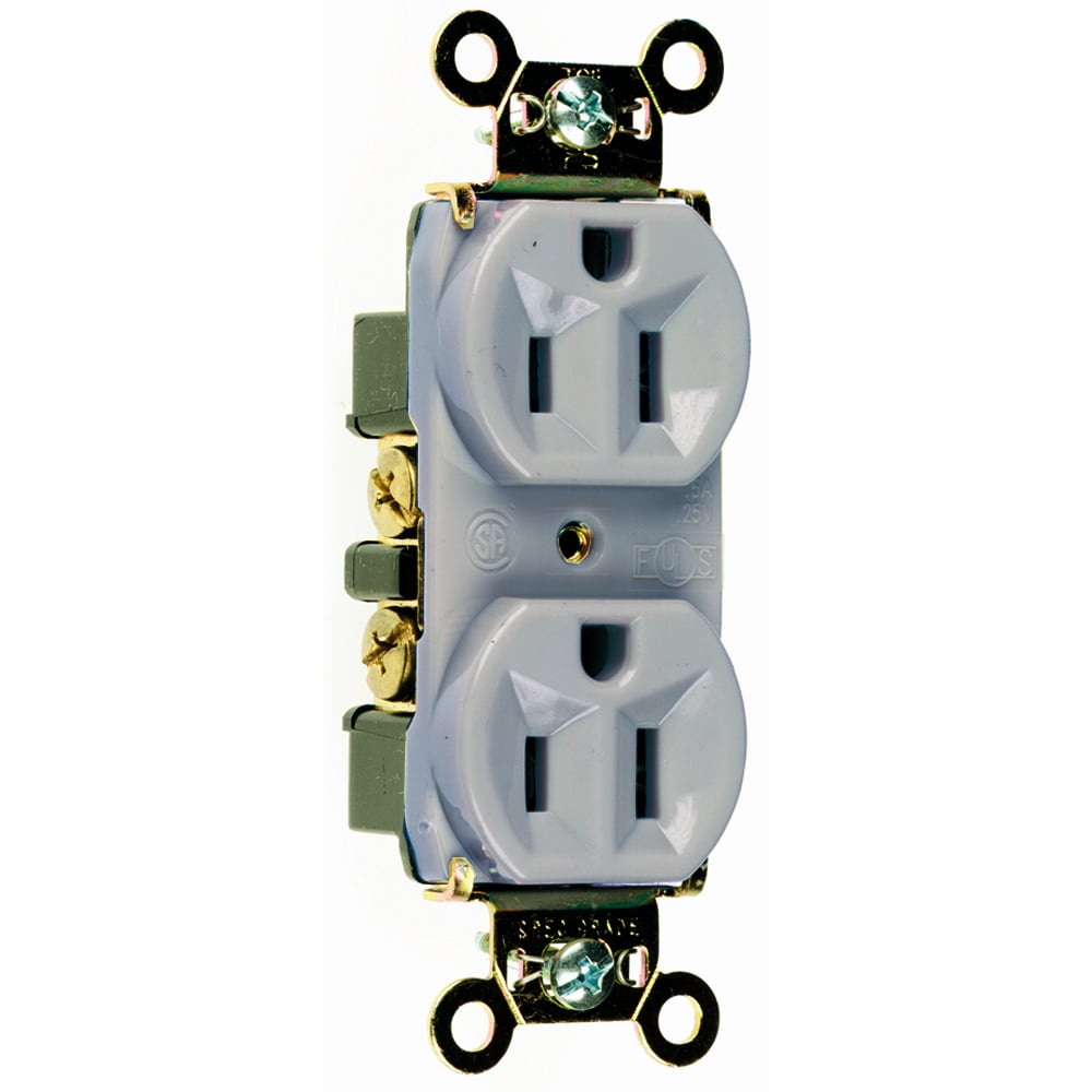 5262GRY 15 Amp 125V Hard Use Spec-Grade Duplex Receptacle, Back and Side Wire, Gray