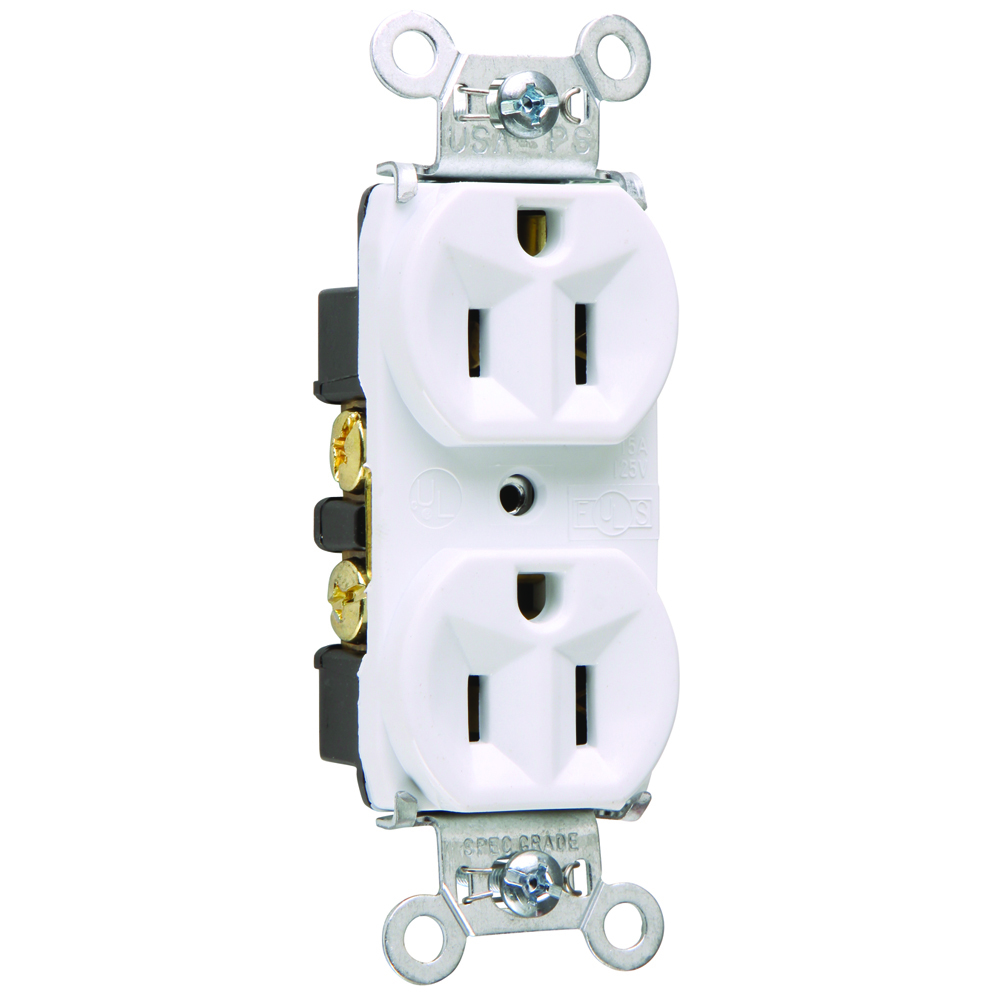 5262W 15 Amp 125V Hard Use Spec-Grade Duplex Receptacle, Back and Side Wire, White