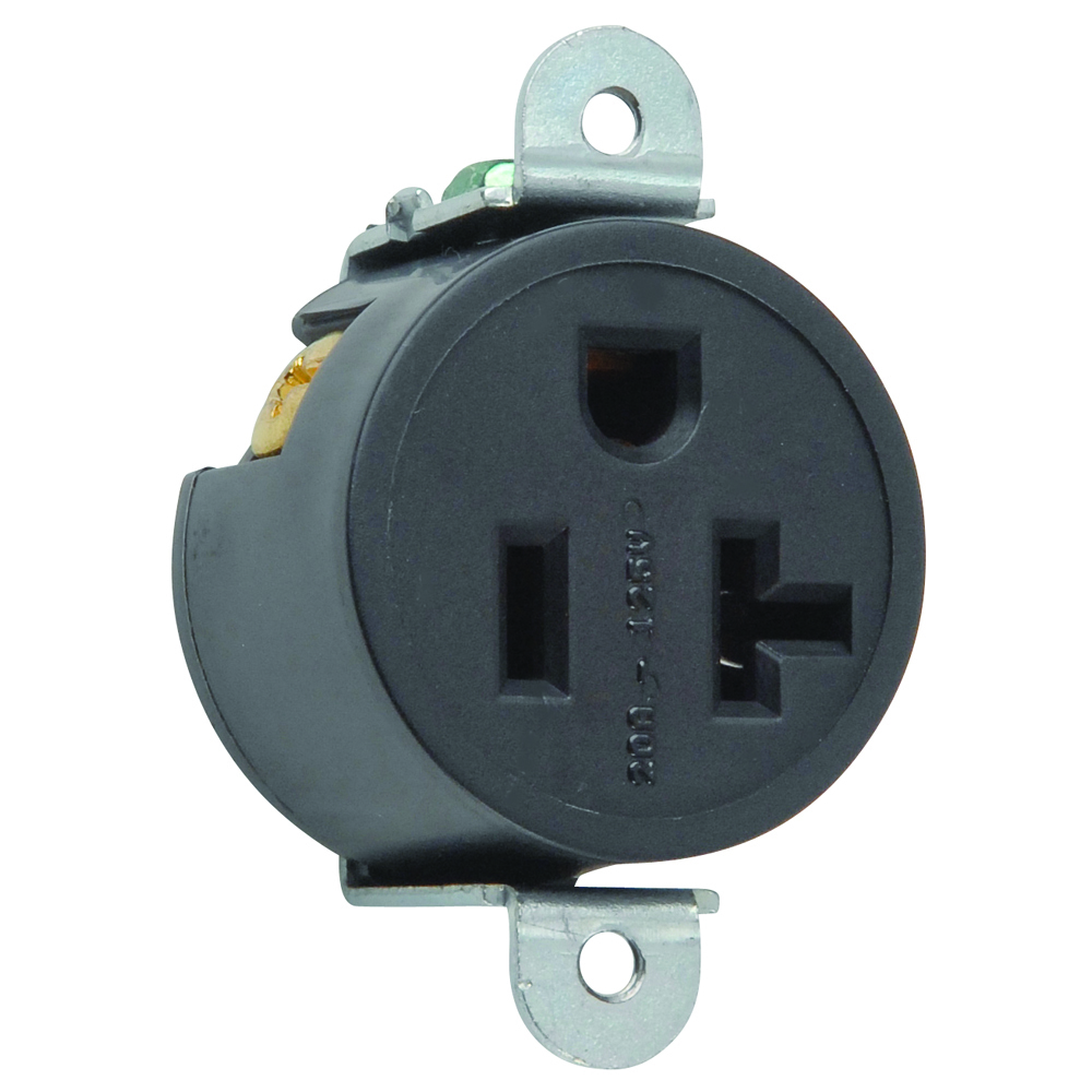 5358BK 20 Amp 125V Short Strap Spec Grade Single Receptacle, Side Wire, Black