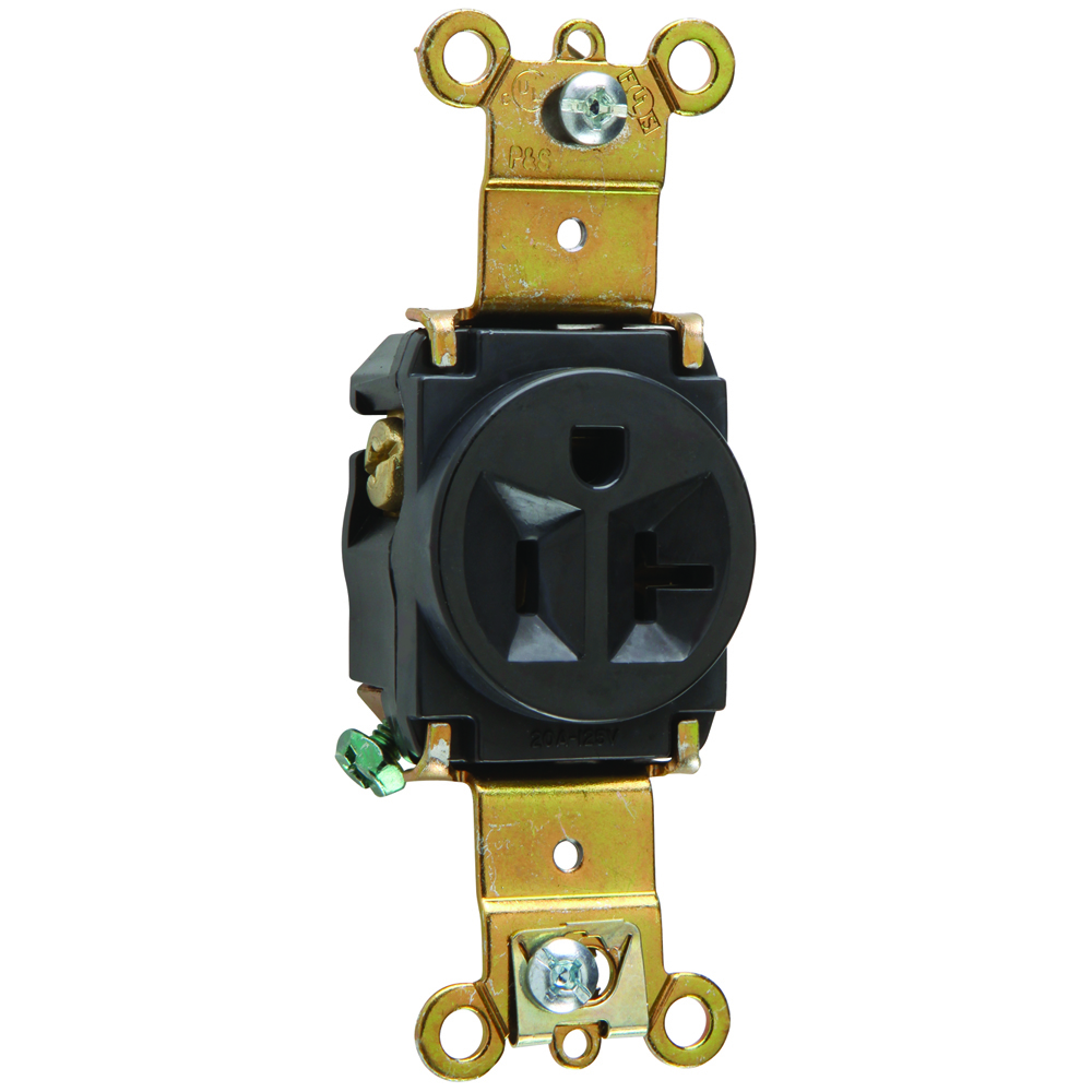 5361BK 20 Amp 125V  Single Receptacle, Back and Side Wire, Black