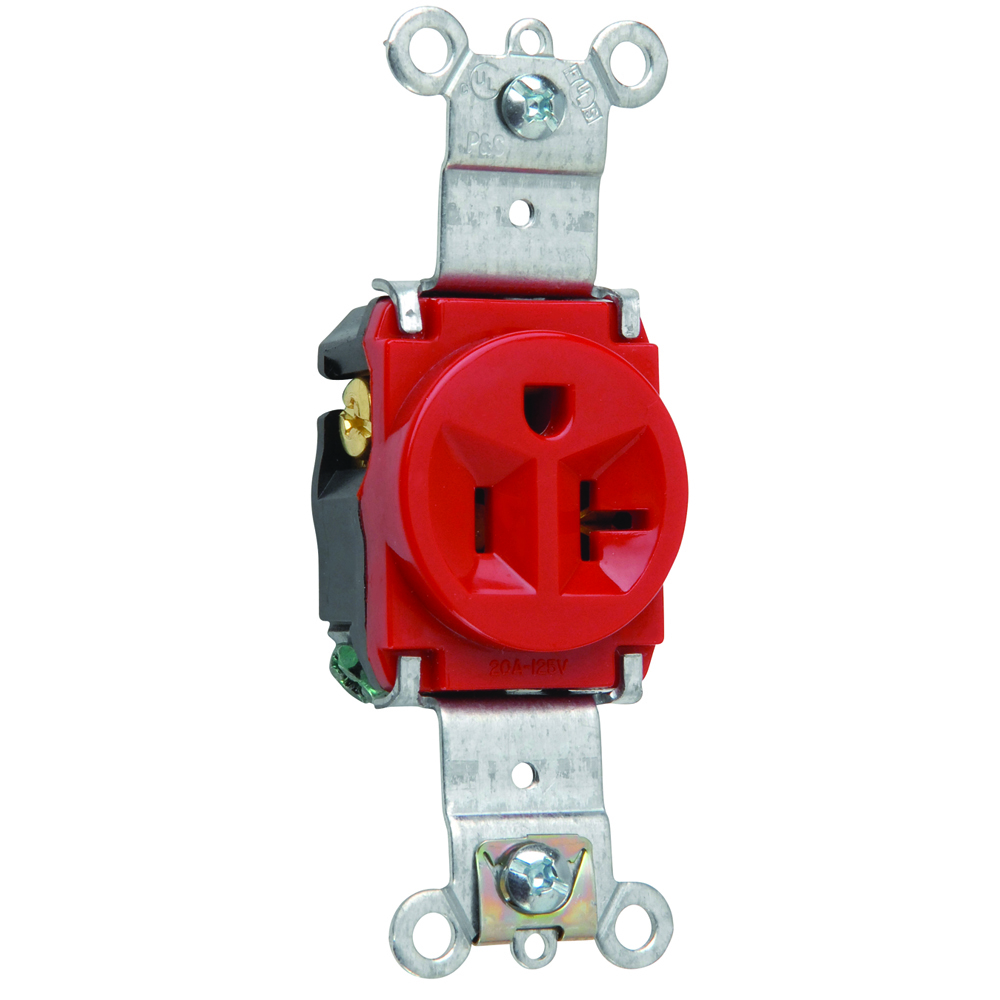 5361RED 20 Amp 125V  Single Receptacle, Back and Side Wire, Red