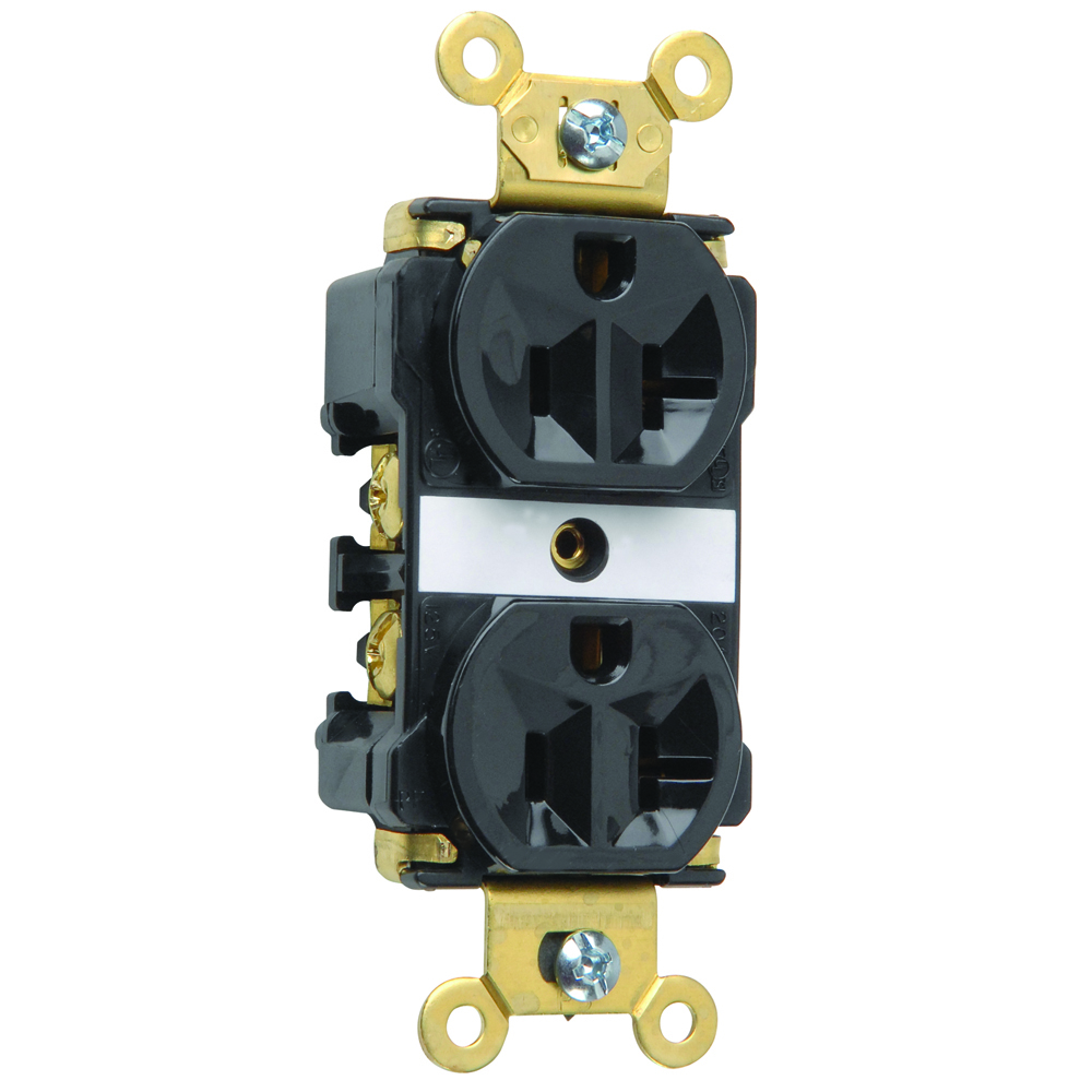 5362ABK 20 Amp 125V Industrial Extra  Duplex Receptacle, Back and Side Wire, Black