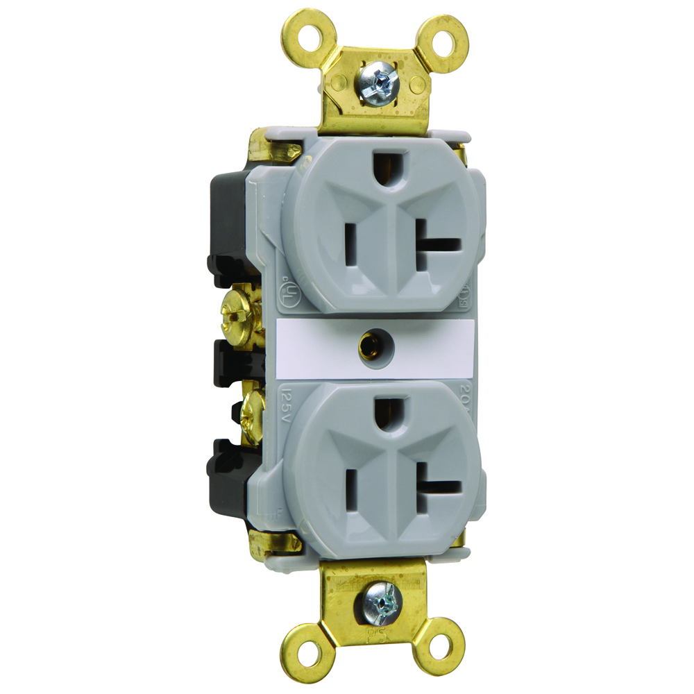 5362AGRY 20 Amp 125V Industrial Extra  Duplex Receptacle, Back and Side Wire, Gray