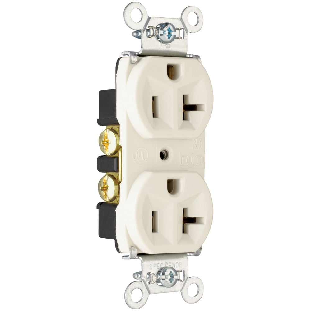 5362LA 20 Amp 125V Hard Use Spec-Grade Duplex Receptacle, Back and Side Wire, Light Almond