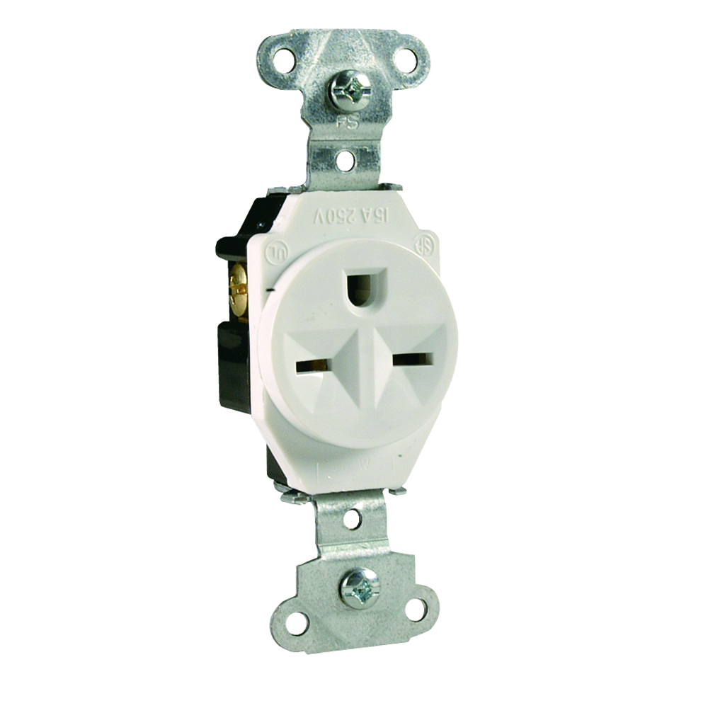 5651W 15 Amp 250V  Single Receptacle, Back and Side Wire, White