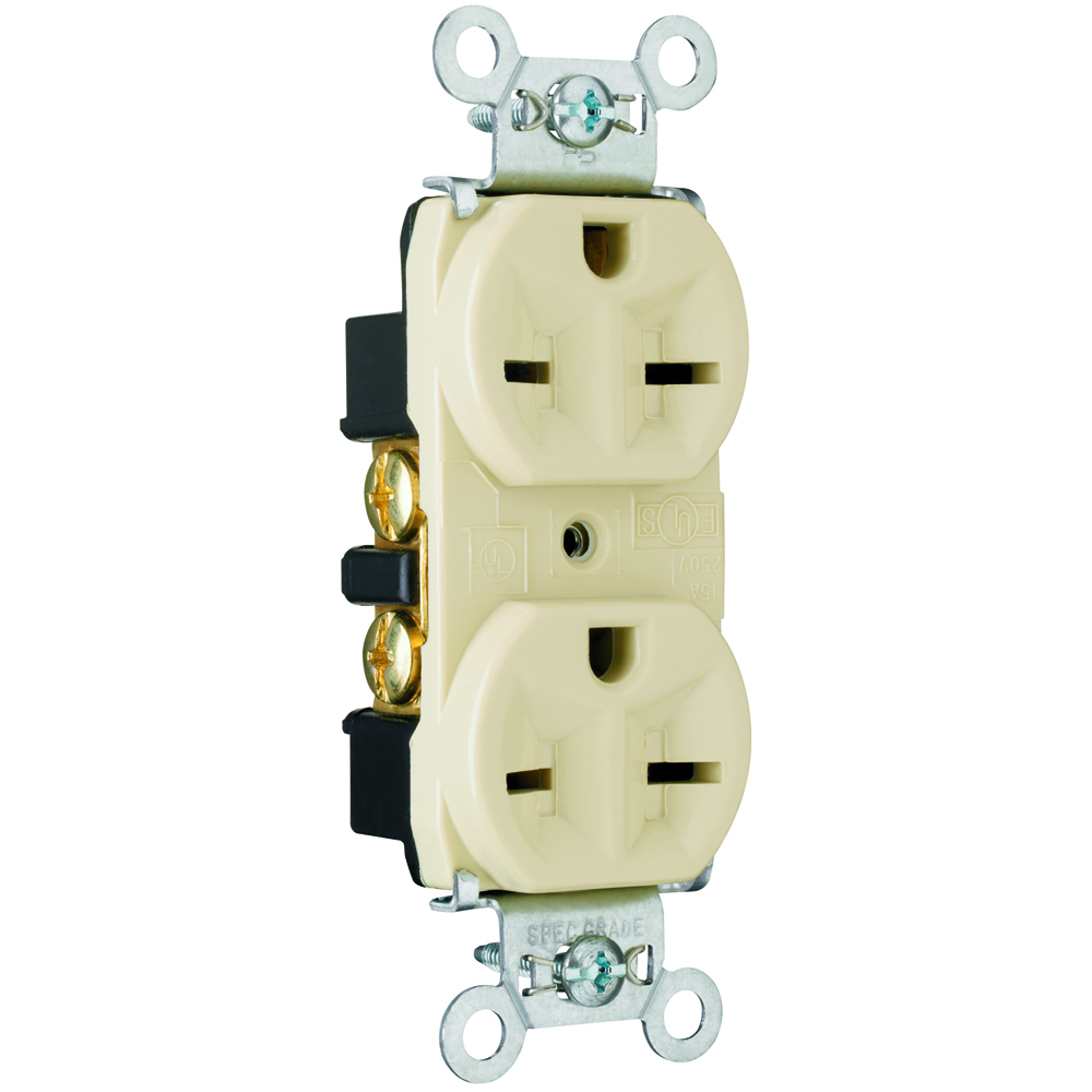 5662I Heavy Duty Spec Grade Receptacles, Back and Side Wire, 15 Amp, 250V, Ivory