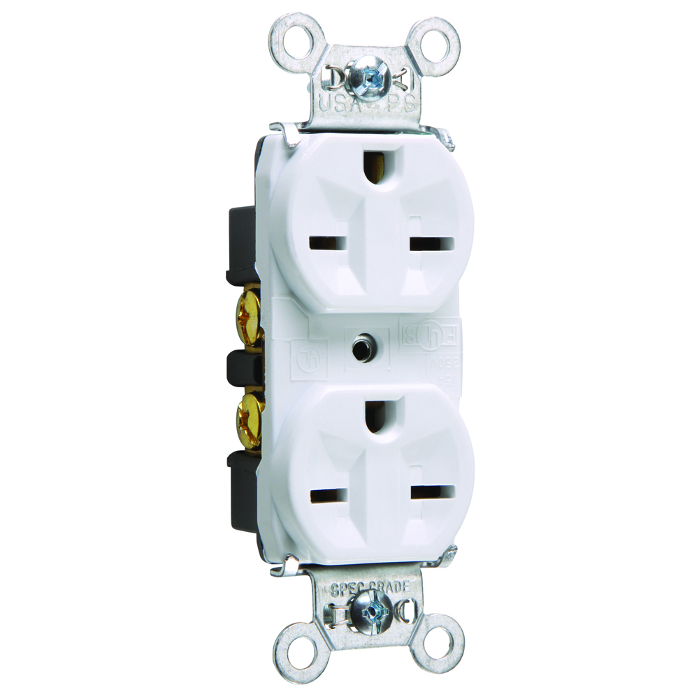5662W Heavy Duty Spec Grade Receptacles, Back and Side Wire, 15 Amp, 250V, White
