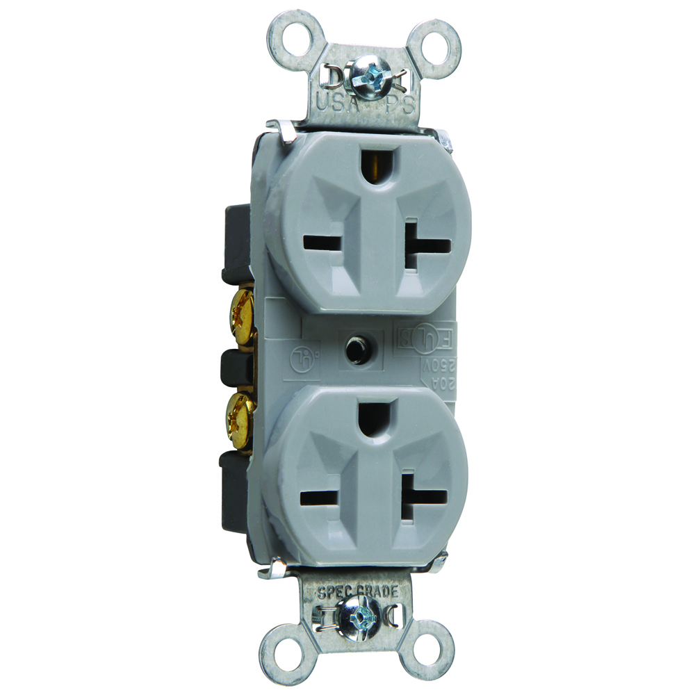 5862GRY 20 Amp 250V  Duplex Receptacle, Back and Side Wire, Gray