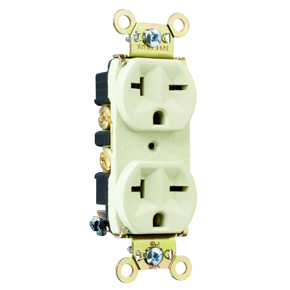 5862I 20 Amp 250V  Duplex Receptacle, Back and Side Wire, Ivory