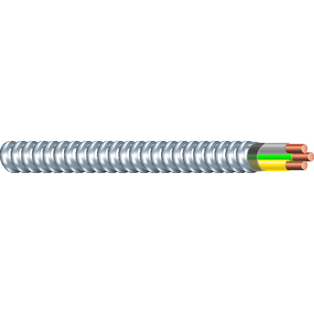 MC Armorlite Cable, 12 AWG, 2 Conductors, Solid, Yellow/Gray/Green, 250 Foot 