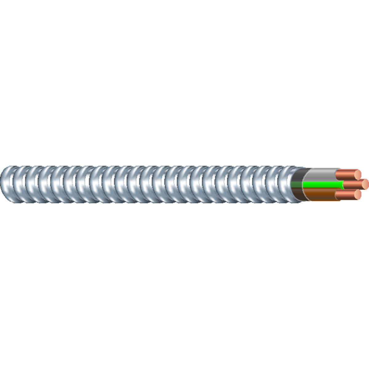 MC Armorlite Cable, 12 AWG, 2 Conductor, Solid, Brown/Gray/Green, 1000 Foot