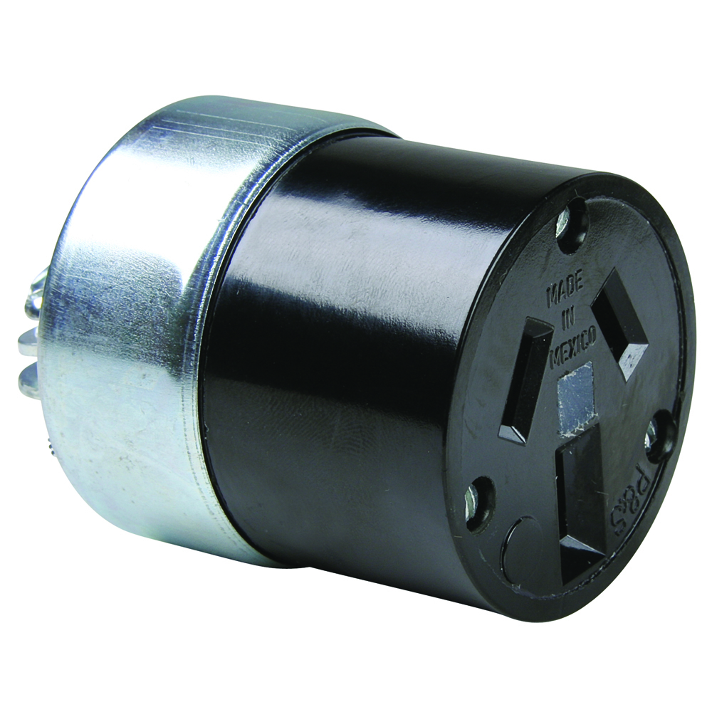 7088 Armored Straight Blade Connector, 125/250 VAC, 20 A, 3 Poles, 3 Wires, Black