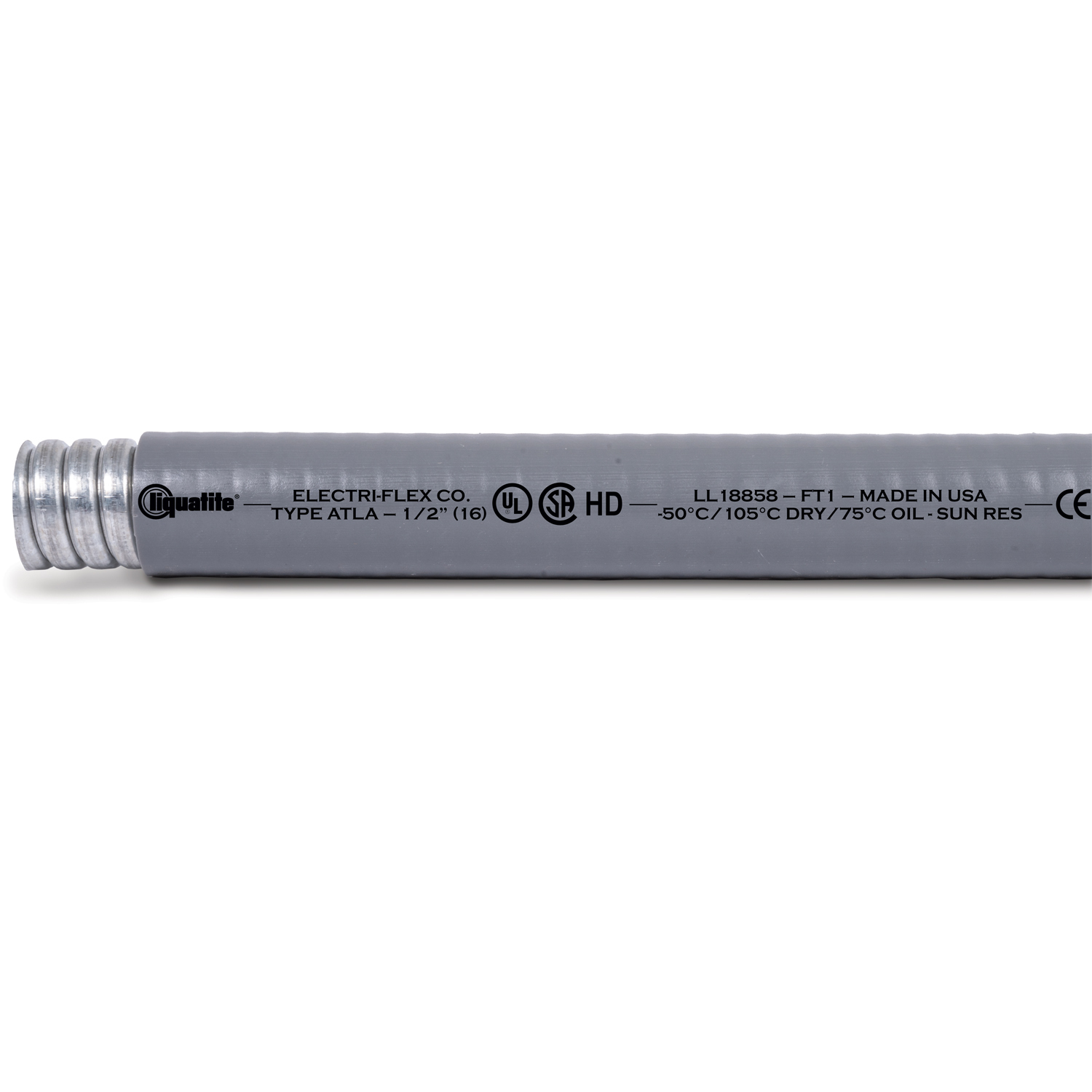 80262 Liquatite Type ATLA-16 Liquid Tight Flexible Metal Conduit, 2 in Trade, 2.02 to 2.045 in ID x 2.34 to 2.375 in OD, 50 ft Carton L, Steel