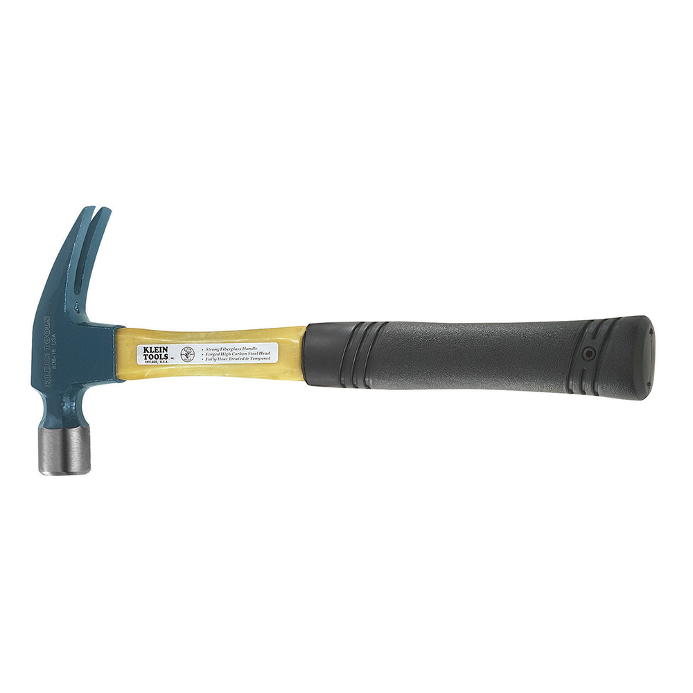 808-20 Heavy Duty Straight Claw Hammer, 14 in OAL, Smooth Face Surface, 20 oz Steel Head, Straight Claw, Fiberglass Handle
