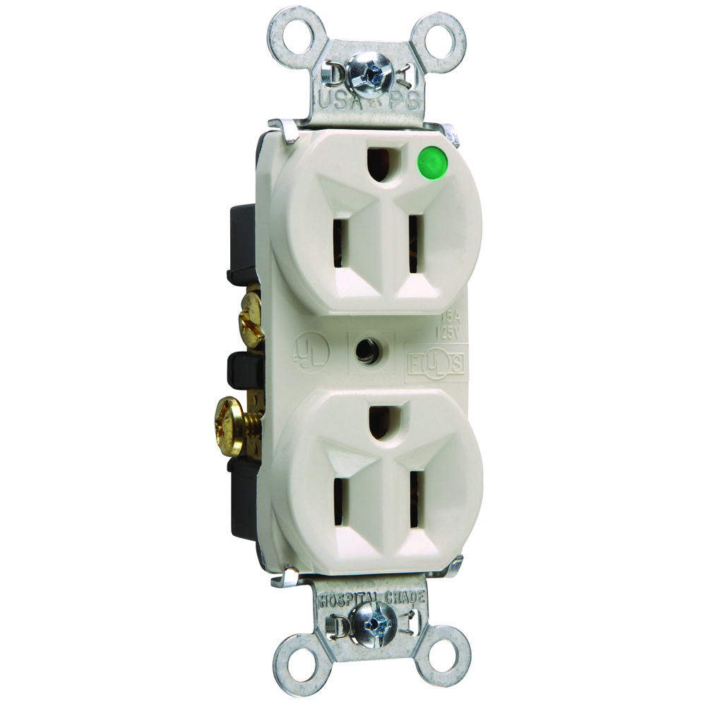 8200HLA 15 Amp 125V Heavy Duty Hospital-Grade Compact Duplex Receptacle, Back and Side Wire, Light Almond