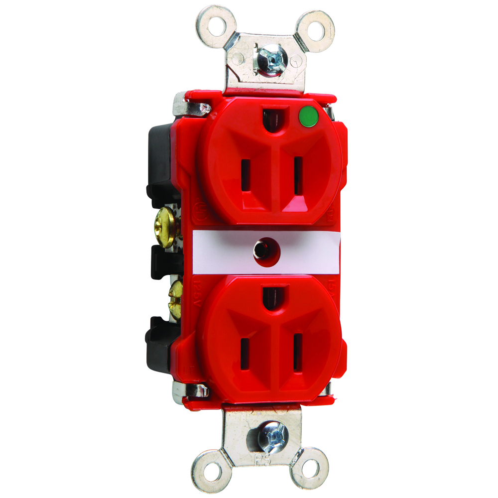 8200RED 15 Amp 125V Extra Heavy Duty Hospital-Grade Duplex Receptacle, Back and Side Wire, Red