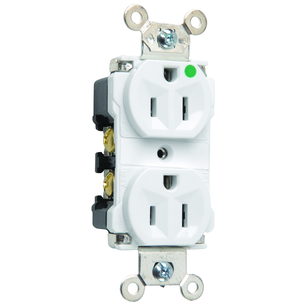 8200W 15 Amp 125V Extra Heavy Duty Hospital-Grade Duplex Receptacle, Back and Side Wire, White