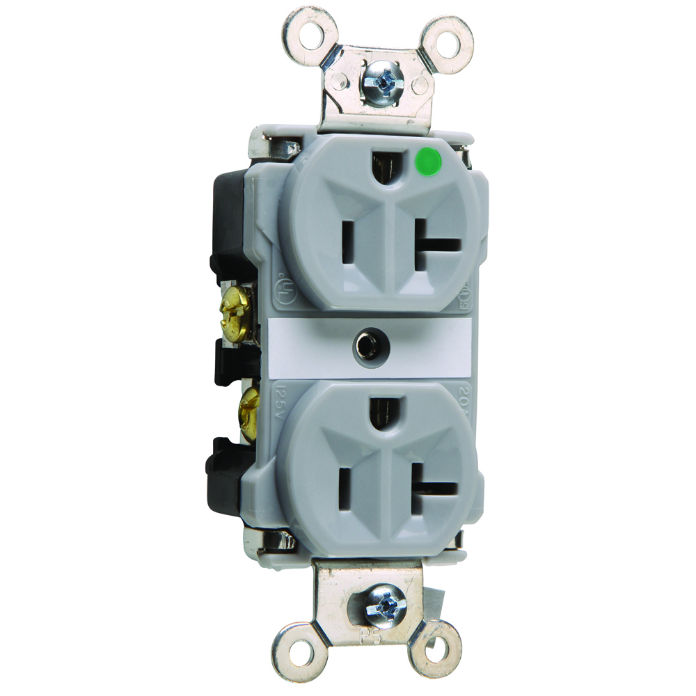8300GRY 20 Amp 125V Extra Heavy Duty Hospital-Grade Duplex Receptacle, Back and Side Wire, Gray