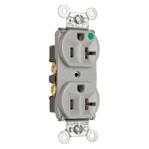8300HGRY 20 Amp 125V Heavy Duty Hospital-Grade Compact Duplex Receptacle, Back and Side Wire, Gray