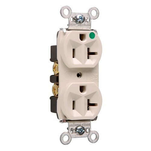 8300HLA 20 Amp 125V Heavy Duty Hospital-Grade Compact Duplex Receptacle, Back and Side Wire, Light Almond