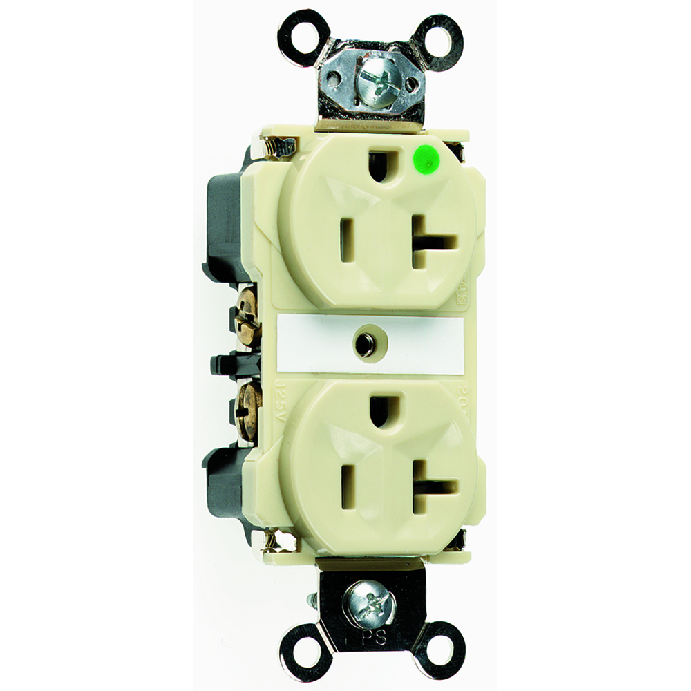 8300I 20 Amp 125V Extra Heavy Duty Hospital-Grade Duplex Receptacle, Back and Side Wire, Ivory