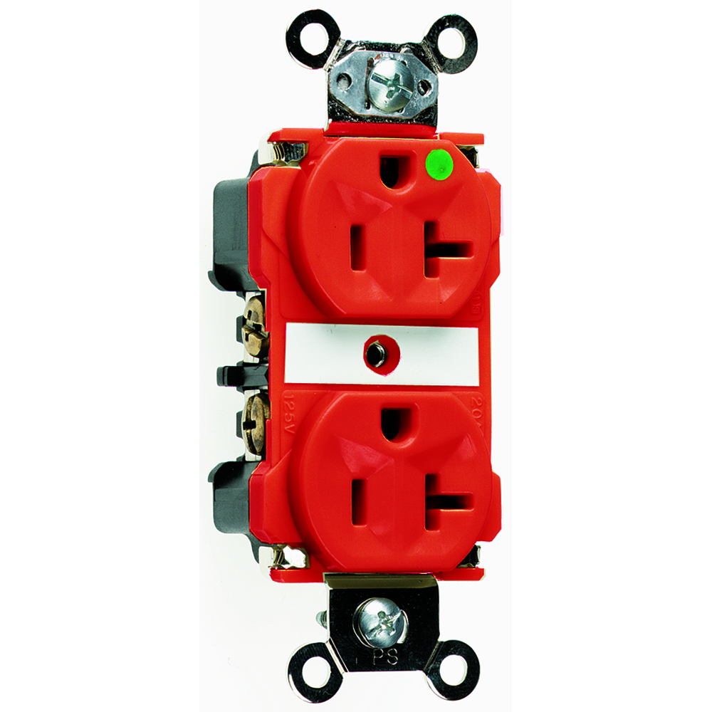8300RED 20 Amp 125V Extra Heavy Duty Hospital-Grade Duplex Receptacle, Back and Side Wire, Red