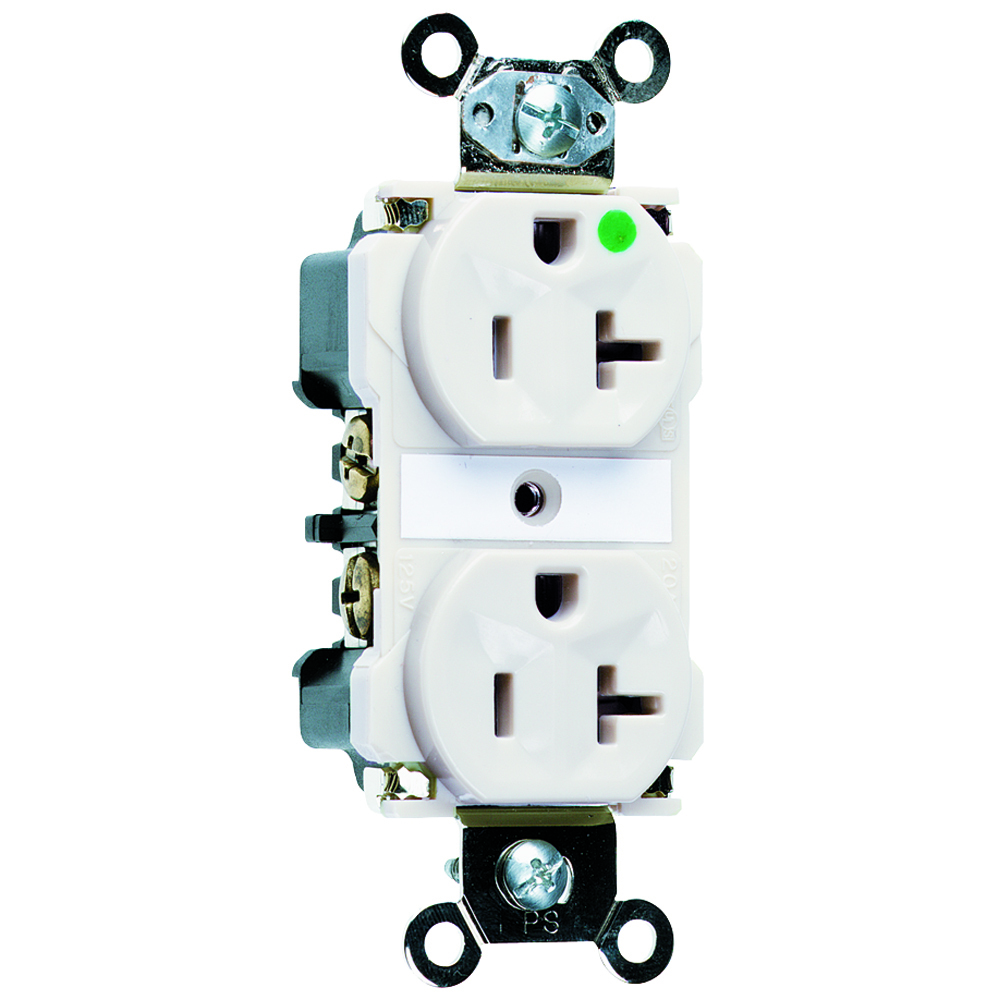 8300W 20 Amp 125V Extra Heavy Duty Hospital-Grade Duplex Receptacle, Back and Side Wire, White