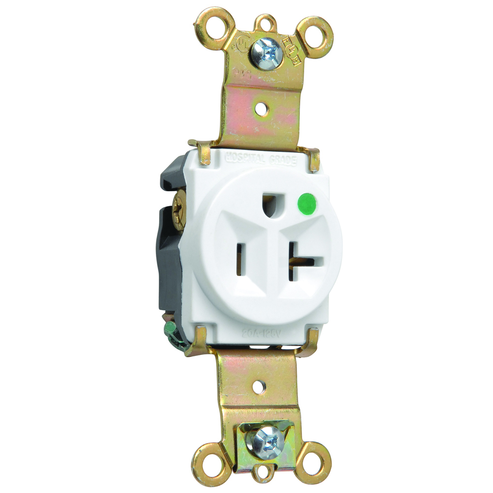 8301W 20 Amp 125V Heavy Duty Hospital-Grade Single Receptacle, Back and Side Wire, White